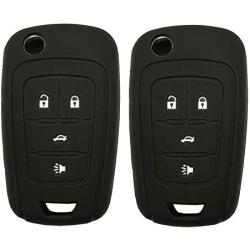 LemSa 2Pcs 4 Buttons Silicone Flip Remote Key Fob Cover Case Protector Holder for Chevrolet Camaro Cruze Chevy Equinox Sonic Terrain Key Fob, Black