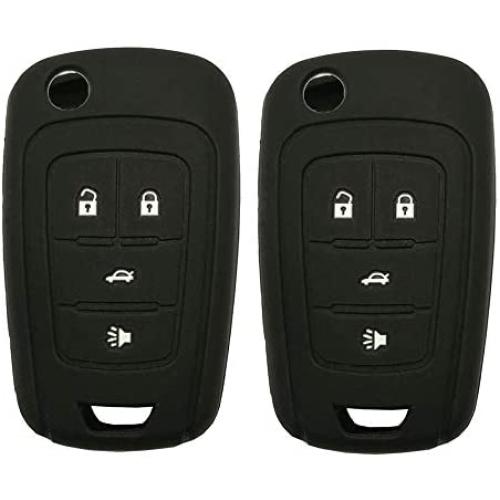 LemSa 2Pcs 4 Buttons Silicone Flip Remote Key Fob Cover Case Protector Holder for Chevrolet Camaro Cruze Chevy Equinox Sonic Terrain Key Fob, Black