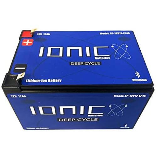 Lithium Ion Deep Cycle Battery 12V 12Ah - Ionic 12V12-EP - Built in Bluetooth Monitoring - 8 Year Warranty - Maximum 300W output per battery / Peak (3sec) 700W output per battery