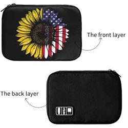 Sunflower American Flag Electronic Organizer Compact Travel Cable Organizer Bag Pouch