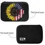 Sunflower American Flag Electronic Organizer Compact Travel Cable Organizer Bag Pouch
