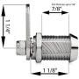 Tubular Cam Lock with 1 1/8'' Cylinder and Chrome Finish, Keyed Alike with 2 Keys, 1 1/4'' Cam and Offset Cam