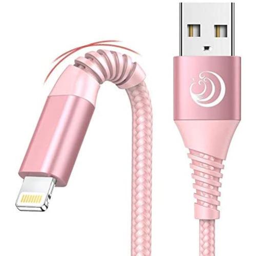 iPhone Charger 6ft 2Pack Aioneus MFi Certified Lightning Cable Fast Charging Cable Nylon Braided Phone Charger Cord Compatible with iPhone 12 Pro 11 Pro Max 10 Xr Xs Max 8 7 6 6s SE 2020 iPad－Pink