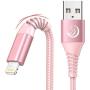 iPhone Charger 6ft 2Pack Aioneus MFi Certified Lightning Cable Fast Charging Cable Nylon Braided Phone Charger Cord Compatible with iPhone 12 Pro 11 Pro Max 10 Xr Xs Max 8 7 6 6s SE 2020 iPad－Pink