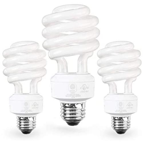 SleekLighting E26 Standard Screw Base 23Watt CFL Light Bulb - 3 Pack, 5000 Kelvin for Pure White Daylight and 1600 Lumens (100 Watt Light Bulb Equivalent) - UL Listed