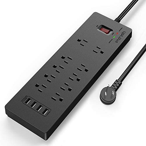 Power Strip, QOLIXM Surge Protector with 10 AC Outlets & 4 USB Ports (5V/4.2A)， 1875W/15A, 6 Feet Long Extension Cord for Multiple Devices Smartphone Tablet Laptop Computer