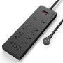 Power Strip, QOLIXM Surge Protector with 10 AC Outlets & 4 USB Ports (5V/4.2A)， 1875W/15A, 6 Feet Long Extension Cord for Multiple Devices Smartphone Tablet Laptop Computer