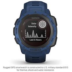 Garmin Instinct Solar, Solar-Powered Rugged Outdoor Smartwatch, Built-in Sports Apps and Health Monitoring, Dark Blue