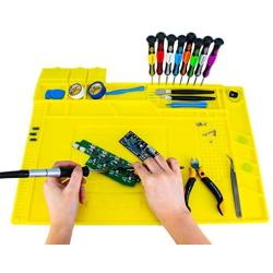 KOTTO Anti-Static ESD Safe Magnetic Soldering Mat, Silicone Repair Mat, includes Repair Tools Kit and Anti Static Grounding Wire for BGA Soldering Iron, Heat Gun, Cell Phone Laptop (18 x 12 inch)