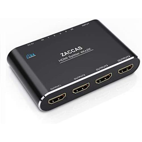 HDMI Splitter 1 in 4 Out-ZACCAS 4k Aluminum HDMI Splitter 1x4 for Dual Duplicate Monitors Mirror with Same Image Support 4k@30hz Full HD 1080P for Roku Fire Stick Xbox PS4 Blu-Ray Player HDTV