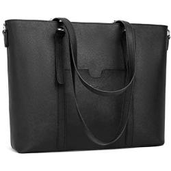 BOSTANTEN Women Leather Laptop Tote Office Shoulder Handbag Vintage Briefcase 15.6 inch Computer Work Purse Black