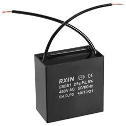uxcell Ceiling Fan Capacitor CBB61 25uF 450V AC 2 Wires Metalized Polypropylene Film Capacitors 58x31x57mm for Water Pump Motor Generator