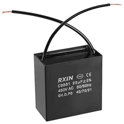 uxcell Ceiling Fan Capacitor CBB61 25uF 450V AC 2 Wires Metalized Polypropylene Film Capacitors 58x31x57mm for Water Pump Motor Generator