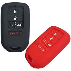 Qty(2) 5Buttons Full Protector Silicone Smart Key Cover Jacket Keyless Protector Holder for 2018 2017 2016 2015 Honda Accord Civic CR-V CRV Pilot EX EX-L Touring Premium Smart Key Fob Black Red