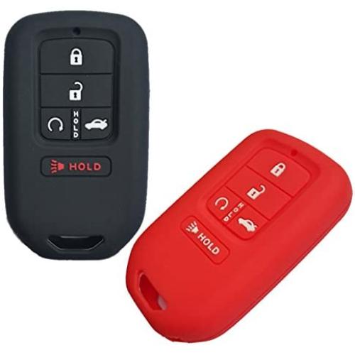 Qty(2) 5Buttons Full Protector Silicone Smart Key Cover Jacket Keyless Protector Holder for 2018 2017 2016 2015 Honda Accord Civic CR-V CRV Pilot EX EX-L Touring Premium Smart Key Fob Black Red