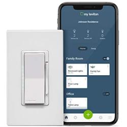 Leviton DW6HD-1BZ Decora Smart Wi-Fi 600W Universal LED/Incandescent Dimmer, Works with Amazon Alexa, No Hub Required, 1-Pack, White