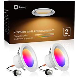 Smart LED Recessed Lighting 4 Inch, Lumary Wi-Fi LED Can Lights Dimmable 16 Million Colors LED Downlight Compatible with Alexa & Google Assistant 9W 2700K-6000K (2 Pack)