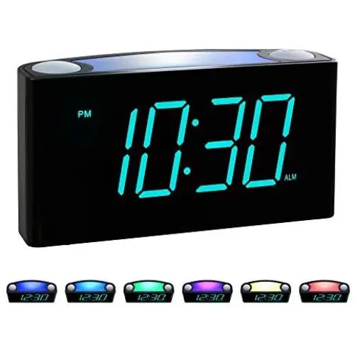Rocam Digital Alarm Clock for Bedrooms - Large 6.5'' LED Display with Dimmer, Snooze, 7 Color Night Light, Easy to Set, USB Chargers, Battery Backup, 12/24 Hour for Kids, Boys, Heavy Sleepers(Blue)