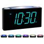Rocam Digital Alarm Clock for Bedrooms - Large 6.5'' LED Display with Dimmer, Snooze, 7 Color Night Light, Easy to Set, USB Chargers, Battery Backup, 12/24 Hour for Kids, Boys, Heavy Sleepers(Blue)
