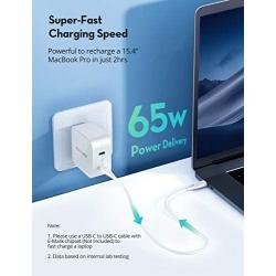 USB C Charger RAVPower 65W Fast Wall Charger, PD3.0 & GaN Tech 2-Port Power Adapter Type C Compact Foldable Travel Charger for iPhone 12 Mini Pro Max, MacBook Pro, Galaxy, Switch and More