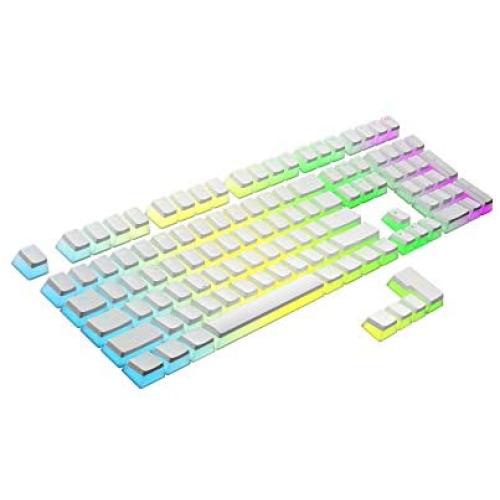 HK Gaming 108 Double Shot PBT Pudding Keycaps Keyset for Mechanical Gaming Keyboard MX Switches (White)
