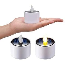 Gedengni 6 Pieces Warm White Flame Solar Power LED Light Candles - Electronic Solar LED Lamp Nightlight - Plastic Flameless Solar Energy Candle for Outdoor Camping Emergency
