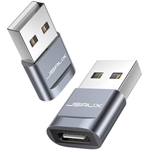 USB-C Female to USB-A Male Adapter 2-Pack, JSAUX Type C to USB Charger Connector Adapter Compatible with iPhone 12 11 Mini Pro Max, iPad,Samsung Galaxy Note 20 S20 Plus, Google Pixel 5 4 3 XL -Grey
