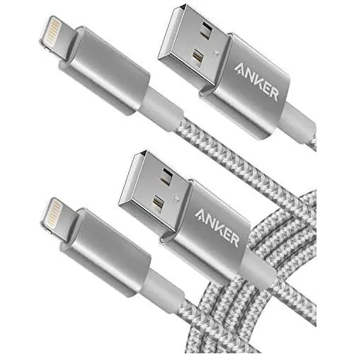 Anker 6ft Premium Nylon Lightning Cable [2-Pack], Apple MFi Certified for iPhone Chargers, iPhone Xs/XS Max/XR/X / 8/8 Plus / 7/7 Plus / 6/6 Plus / 5s, iPad Pro Air 2, and More(Silver)
