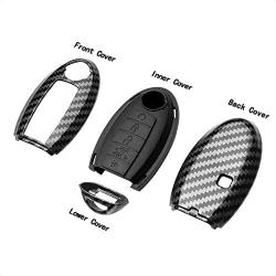 TANGSEN Key Fob Case Grey Carbon Fiber Pattern ABS Black Silicone Cover for INFINITI JX35 Q50 Q60 QX56 QX60 QX80 for NISSAN ALTIMA ARMADA MAXIMA MURANO PATHFINDER ROGUE 5 Button Keyless Entry Remote