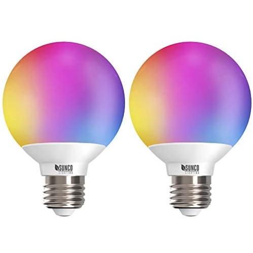 Sunco Lighting 2 Pack WiFi LED Smart Bulb, G25, 5W, Color Changing (RGB & CCT), Dimmable, Compatible with Amazon Alexa & Google Assistant - No Hub Required