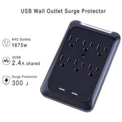 Seefar Multi-function Wall Mount Outlet Adapter, Surge Protector Charging Station, OviiTech Dual 3.1AMP USB Charging Ports,6 AC Socket Outlet Plugs,White,ETL Certified,300J