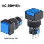 uxcell 5 Pcs 16mm Momentary Push Button Switch Blue LED Light Square Button 1 NO 1 NC Light 24V