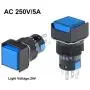 uxcell 5 Pcs 16mm Momentary Push Button Switch Blue LED Light Square Button 1 NO 1 NC Light 24V