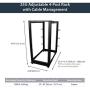 StarTech.com 25U Open Frame Server Rack - 4 Post Adjustable Depth (22'' to 40'') Network Equipment Rack w/ Casters/ Levelers/ Cable Management (4POSTRACK25U), Black