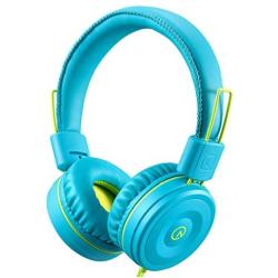 Kids Headphones-Noot Products K22 Foldable Stereo Tangle-Free 5ft Long cord 3.5mm Jack Plug in Wired On-Ear Headset for iPad/Amazon Kindle,Fire/Boys/Girls/Laptop/School/Travel/Plane/Tablet (Teal/Lime)