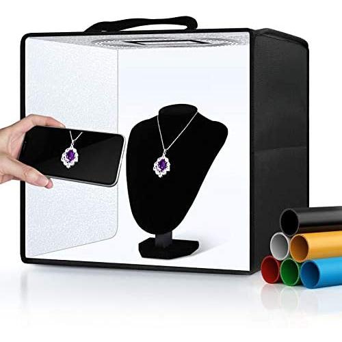 Portable Photo Studio Light Box,12''x12'' Professional Dimmable Shooting Tent Kit with 112 LEDs Lights & 6 Backdrops for Jewelry and Small Items Product Photography