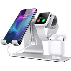 Bestand3 in 1 Apple iWatch Stand, Airpods Charger Dock, Phone Desktop Tablet Holder for Airpods, Apple Watch/ iPhone X/8 Plus/8/ 7 Plus/ iPad, Silver(Patenting, Airpods Charging Case NOT Included)