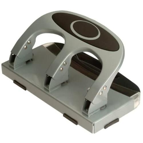 Officemate Deluxe 3-Hole Punch, Heavy Duty, with Chip Drawer, 45 Sheet Capacity (90100), Silver/Navy