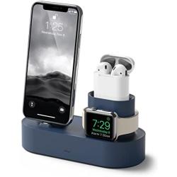 elago 3 in 1 Apple Charging Station Compatible with Apple Watch Series 6/SE/5/4/3/2/1, Apple AirPods 2/1, iPhone 11 and All iPhone Models [Original Cables Required] (Jean Indigo)