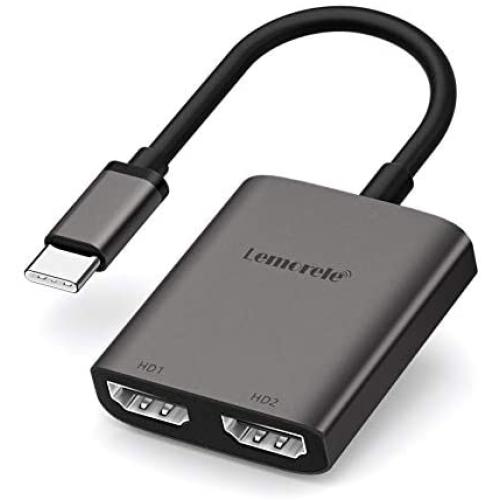 Lemorele USB C to Dual HDMI Adapter, Type C to HDMI Converter,HDMI Dual Monitor Adapter 4K @60hz for MacBook/MacBook Pro 2020/2019/2018,MacBook Air,Chromebook Pixel,Surface Book 2, etc
