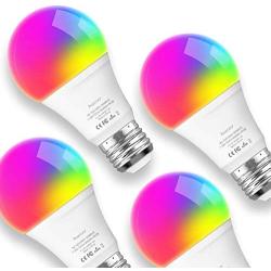 Smart Lights Led Bulb Daylight Aoycocr(6500K) 7.5W A19 - Medium Screw Base (E26) - 750 Lumens(65W equiv.) - Dimmable - RGB Color Changing - Voice Control - No Hub Required - UL Listed - 4 Pack