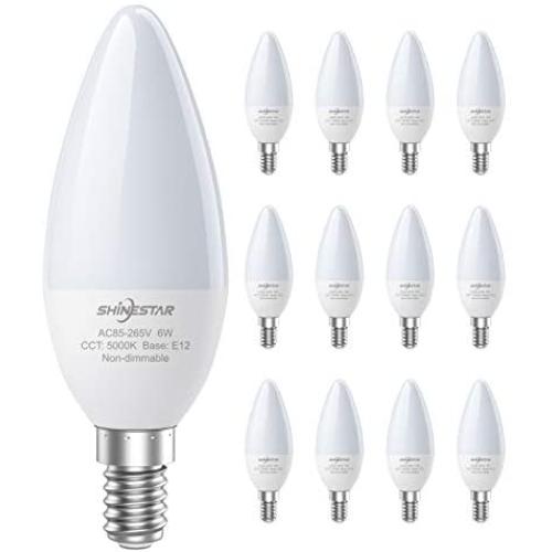 SHINESTAR 12-Pack E12 LED Ceiling Fan Light Bulbs 60 watt Equivalent 120v, Daylight 5000K, Small Candelabra Base Light Bulb for Chandelier, Type B B11 LED Bulb, Non-dimmable