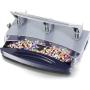 Officemate Deluxe 3-Hole Punch, Heavy Duty, with Chip Drawer, 45 Sheet Capacity (90100), Silver/Navy