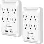 Kasonic 6-Outlet Wall Mount Surge Protector 2 Pack, 900 Joules Power Strip with 2 USB Smart Charging Ports (Total 2.4 Amp), Protection Indicator LED Light, Space Saving Design, ETL Certified