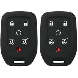 New Silicone Rubber Key Fob Case Key Cover fit for fits 2014 2015 2016 2017 Chevy Tahoe Suburban/GMC Yukon (Black2)