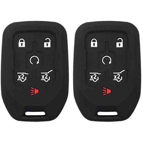 New Silicone Rubber Key Fob Case Key Cover fit for fits 2014 2015 2016 2017 Chevy Tahoe Suburban/GMC Yukon (Black2)
