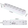 Surge Protector Power Strip 6 ft Extension Cord 14AWG Straight Wire Plug, Independent switches, 125V/15A, Hanging Hole, SGS Certification,White