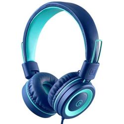 Kids Headphones - noot products K11 Foldable Stereo Tangle-Free 3.5mm Jack Wired Cord On-Ear Headset for Children/Teens/Boys/Girls/Smartphones/School/Kindle/Airplane Travel/Plane/Tablet (Navy/Teal)