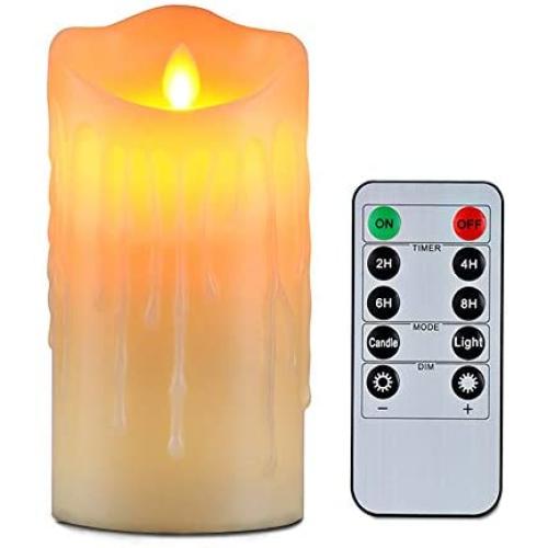 Flameless Candles with 10 Key Remote Timer Flickering Tear Wave Shaped Tealight 3x5'' Real Wax Simulate Dripping led Candles Battery Operated Safe for Halloween Christmas Indoor Outdoor Decor