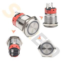 STARELO 19MM 3/4'' Momentary Push Button Switch 5A 12V 1NO1NC Waterproof Stainless Steel Shell with LED Ring with Wire Socket Plug(White)